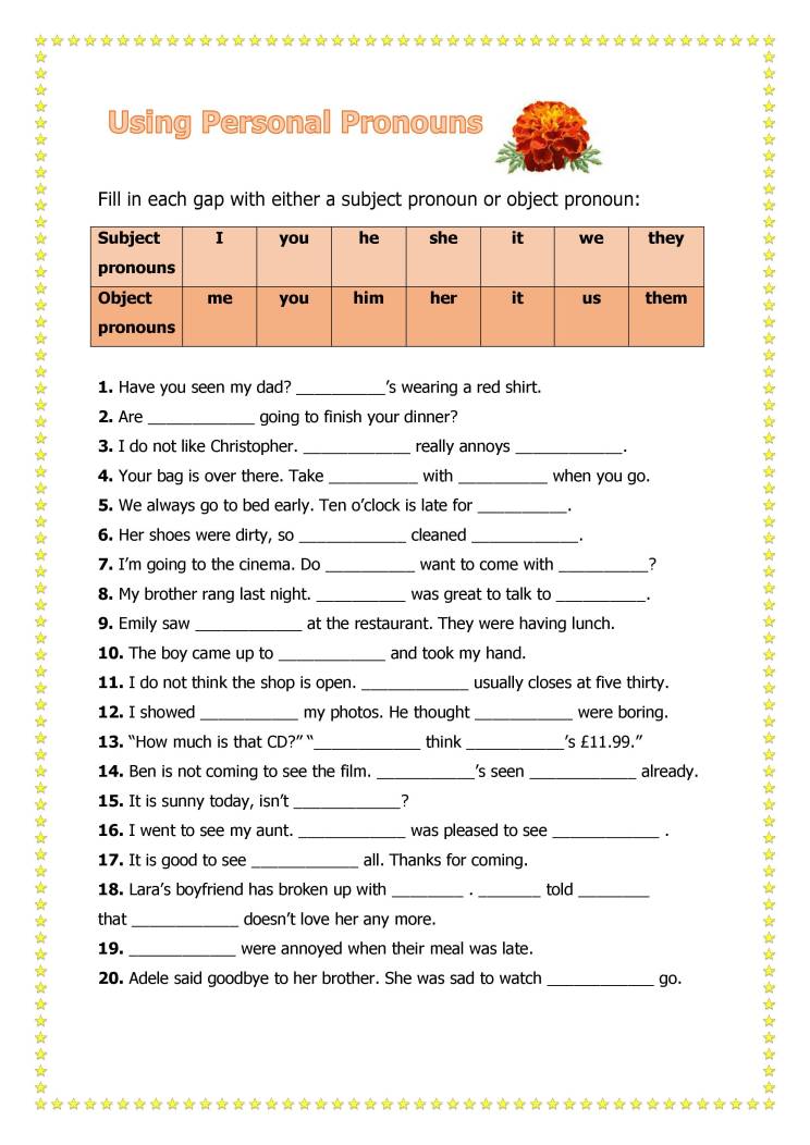 Worksheet On Personal Pronouns - Notes - MyPrivateTutor UAE